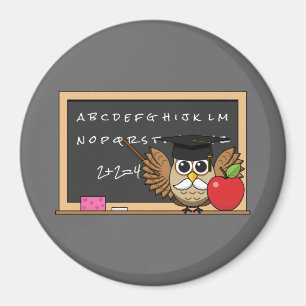 Cute Teacher Owl met Apple Cartoon Magneet