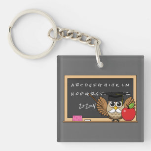 Cute Teacher Owl met Apple Cartoon Sleutelhanger