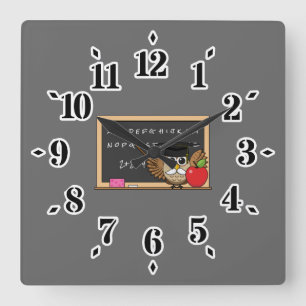 Cute Teacher Owl met Apple Cartoon Vierkante Klok