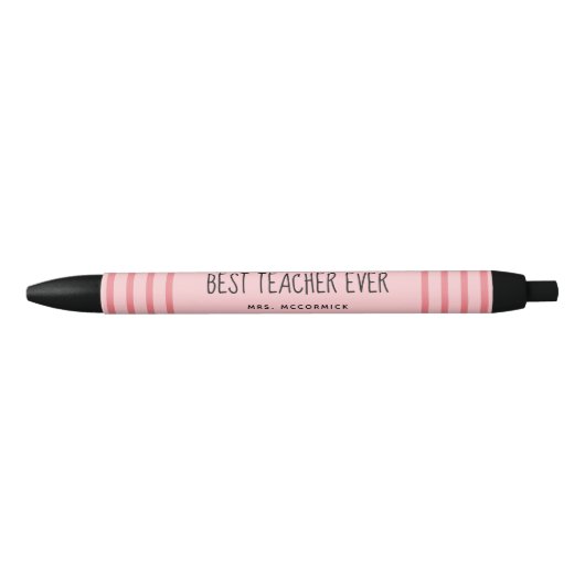 Cute Teacher Pink Typography Personalized Zwarte Inkt Pen (Voorkant)