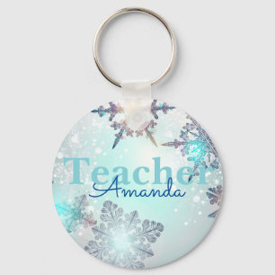 Cute Teacher Snowflake Personalized Name Sleutelha Sleutelhanger