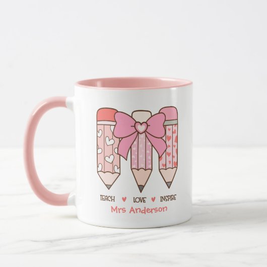 Cute Teacher's Valentine Pencil Custom Mok (Links)