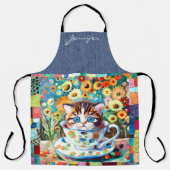 Cute Teacup Chat Tout-En-Tout Imprimer Tablier (Recto)