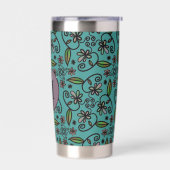 Cute Teal Floral Pattern Monogram Geïsoleerde Drinkbeker (Links)