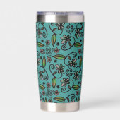 Cute Teal Floral Pattern Monogram Geïsoleerde Drinkbeker (Achterkant)