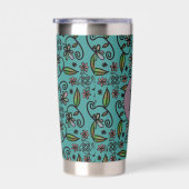 Cute Teal Floral Pattern Monogram Geïsoleerde Drinkbeker (Rechts)