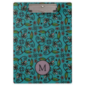 Cute Teal Floral Pattern Monogram Klembord (Voorkant)