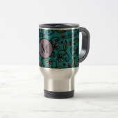 Cute Teal Floral Pattern Monogram Reisbeker (Voorkant rechts)