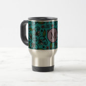 Cute Teal Floral Pattern Monogram Reisbeker (Voorkant links)