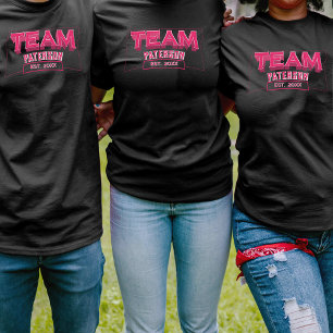 Cute Team Roze Familie Aangepaste Naam Zwarte Spor T-shirt