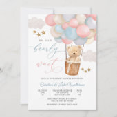 Cute Teddy Balloon Baby Shower Invitation (Devant)