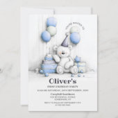 Cute Teddy Bear 1er Anniversaire Fête Invitation (Devant)