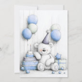 Cute Teddy Bear 1er Anniversaire Fête Invitation (Dos)