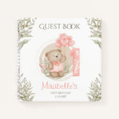 Cute Teddy Bear 1er Anniversaire Peach Livre d'inv (Devant)