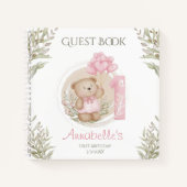 Cute Teddy Bear 1er Anniversaire Pink Livre d'invi (Devant)