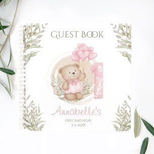 Cute Teddy Bear 1er Anniversaire Pink Livre d'invi