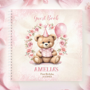 Cute Teddy Bear 1er Anniversaire Pink Livre d'invi