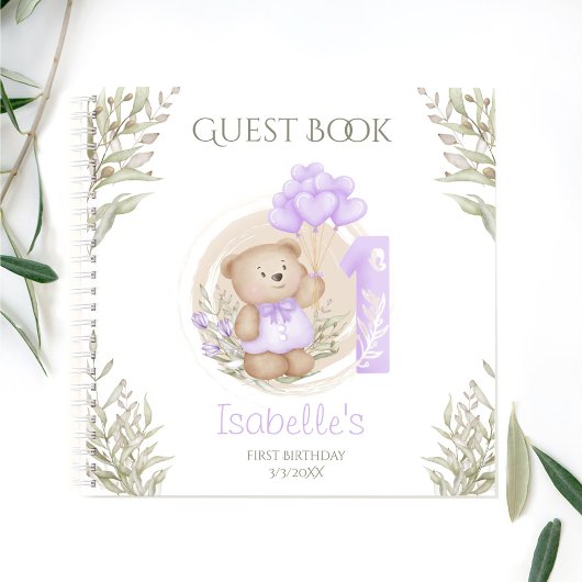 Cute Teddy Bear 1er Anniversaire Purple Livre d'In