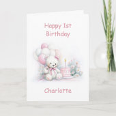 Cute Teddy Bear 1st Birthday Kaart (Voorkant)