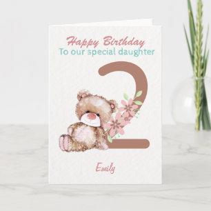 Cute Teddy Bear 2e verjaardag voor dochter Kaart