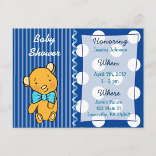 Cute Teddy Bear Baby shower bleu Invitation