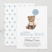 Cute Teddy Bear Baby shower Boy Party Invitation (Devant / Derrière)