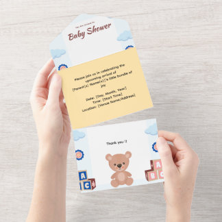 Cute Teddy Bear Baby shower Invitation All In One Uitnodiging
