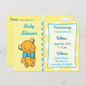 Cute Teddy Bear Baby shower Jaune Invitation (Devant / Derrière)