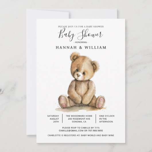 Cute Teddy Bear Baby Shower Kaart (Voorkant)