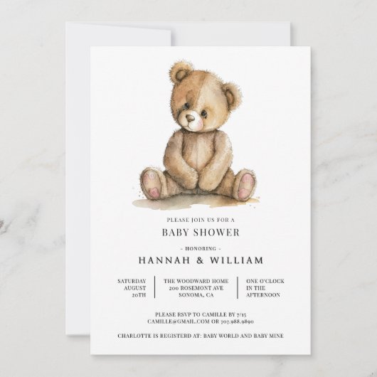 Cute Teddy Bear Baby Shower Kaart (Voorkant)