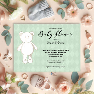 Cute Teddy Bear Baby shower   Neutrale groene argy