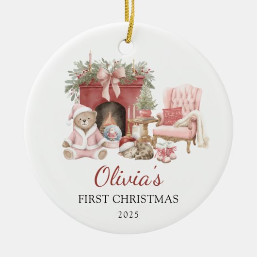 Cute Teddy Bear Baby's First Christmas Keramisch Ornament (Voorkant)