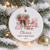Cute Teddy Bear Baby's First Christmas Keramisch Ornament