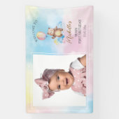 Cute Teddy Bear Beary First Birthday Photo Welcome Spandoek (Verticaal)