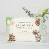 Cute Teddy Bear Birthday Party Kaart (Staand voorkant)