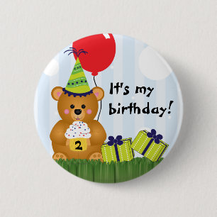 Cute Teddy Bear Birthday Pin Ronde Button 5,7 Cm