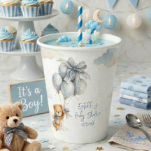 Cute Teddy Bear Blue Balloons Clouds Baby Boy