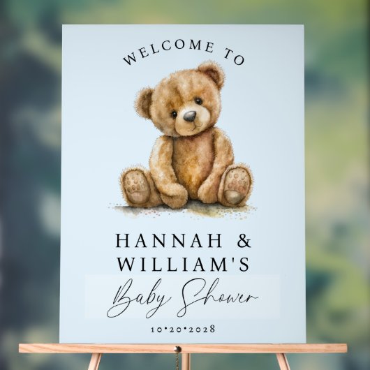 Cute Teddy Bear Blue Boy Baby shower Affiche de bi (Neutre)