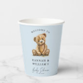 Cute Teddy Bear Blue Boy Baby Shower Papieren Bekers (Voorkant)