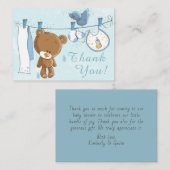 Cute Teddy Bear Blue Clothesline Dank je Notitiekaartje (Voorkant / Achterkant)