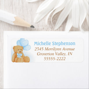 Cute Teddy Bear Blue Heart-ballonnen Etiket