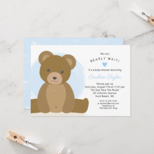 Cute Teddy Bear Blue Heart Boy Baby shower Kaart