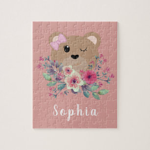Cute Teddy Bear Blush Pink Kinder & Name Legpuzzel