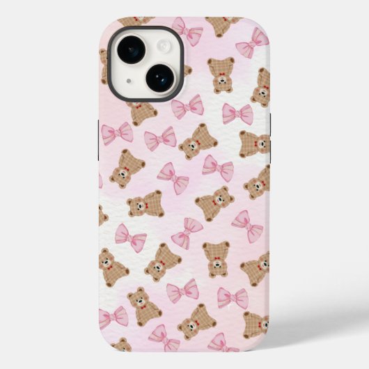 Cute Teddy bear & Bow iPhone 14 Case 🧸 (Achterkant)