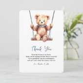 Cute Teddy Bear Boy Baby shower Bedankkaart (Staand voorkant)