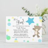 Cute Teddy Bear Boy Baby shower Kaart (Staand voorkant)