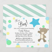 Cute Teddy Bear Boy Baby shower Kaart (Voorkant / Achterkant)