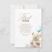 Cute Teddy Bear Boy Baby shower Merci (Devant)