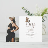 Cute Teddy Bear Boy Foto Baby shower Kaart (Staand voorkant)