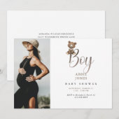 Cute Teddy Bear Boy Foto Baby shower Kaart (Voorkant / Achterkant)